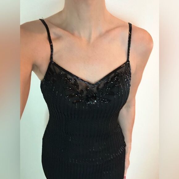 Lillie Rubin silk black beaded gown dress maxi dress 6 - Picture 1 of 10